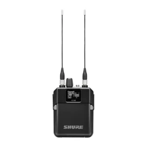 Shure ADXR Axient Digital PSM Bodypack Receiver: The ADXR from the front, with its two antennas, display, and controls.
