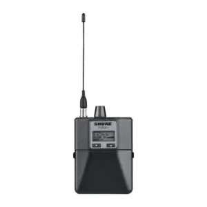 Shure P9RA+ PSM 900 Bodypack Receiver: The P9RA+ from the front, with its antenna and display.