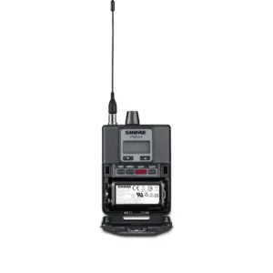 Shure P9RA+ PSM 900 Bodypack Receiver: The P9RA+ with its battery door open.