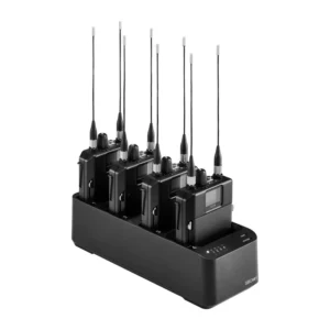 Shure SBC441 4-Bay Docking Charger for ADXR: The SBC441 with four ADXR bodypacks docked.
