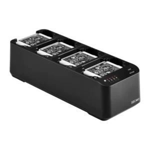 Shure SBC441 4-Bay Docking Charger for ADXR: The SBC441 with four SB910 batteries in its bays.