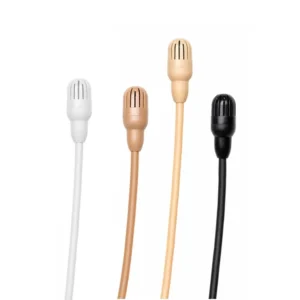 Shure TwinPlex TL46 Subminiature Lavalier Microphone: Four TwinPlex lavaliers side by side, in white, tan, cocoa, and black.