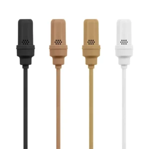 Shure UniPlex UL4 Cardioid Lavalier Microphone: Four UL4 lavaliers side by side, in black, cocoa, tan, and white.