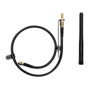Sound Devices A20-2.4G Ant+Mount 2.4 GHz Antenna Bracket Kit: The 2.4 GHz antenna, the coiled SMA cable, and the bracket.