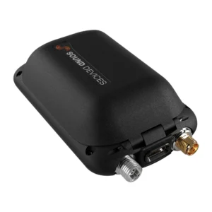 Sound Devices A20-BatteryDoubler Dual Battery Adapter for Astral Mini: An Astral Mini fitted with the BatteryDoubler, at an angle.