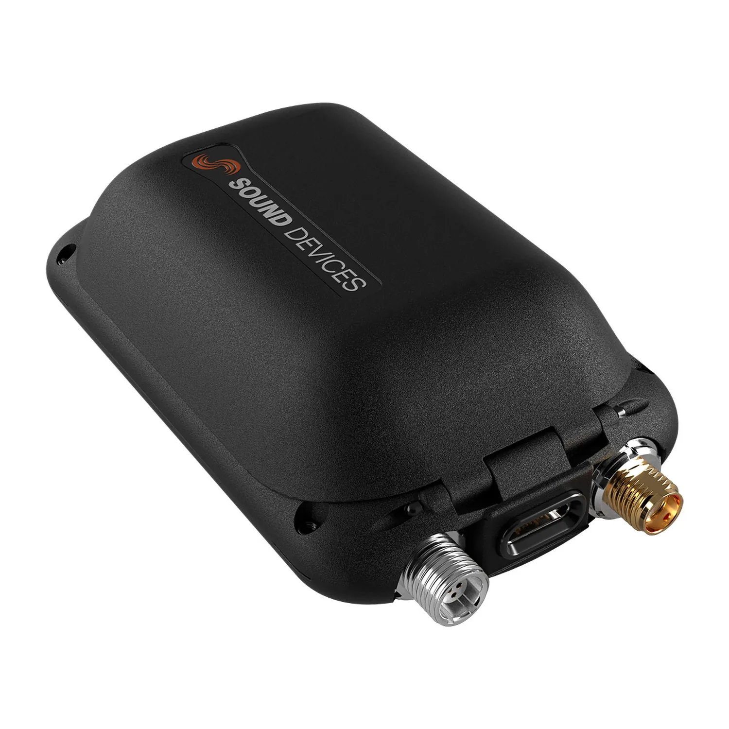 Sound Devices A20-BatteryDoubler Dual Battery Adapter for Astral Mini: An Astral Mini fitted with the BatteryDoubler, at an angle.