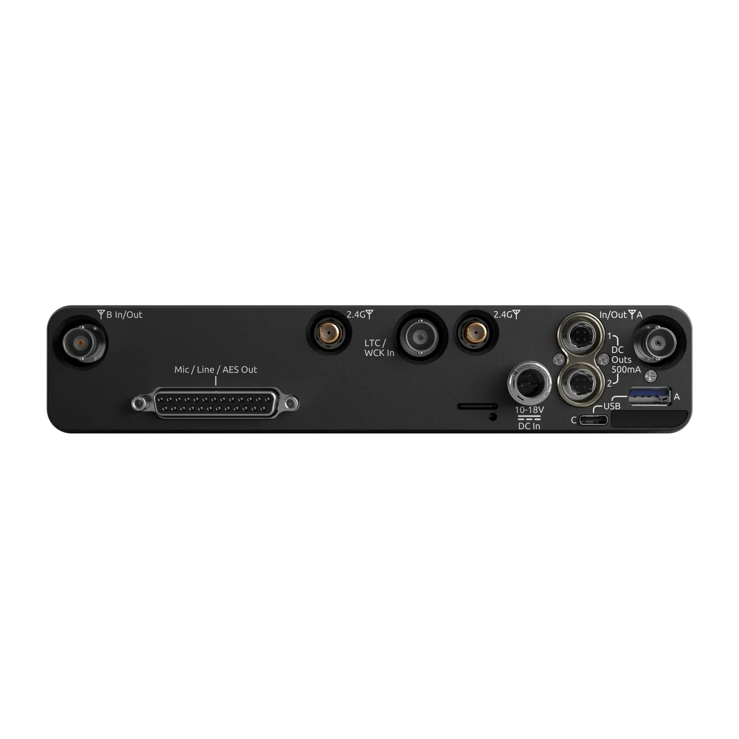 Sound Devices Astral ARX8 Digital Wireless Receiver: The rear panel with its DB-25 and BNC connectors.
