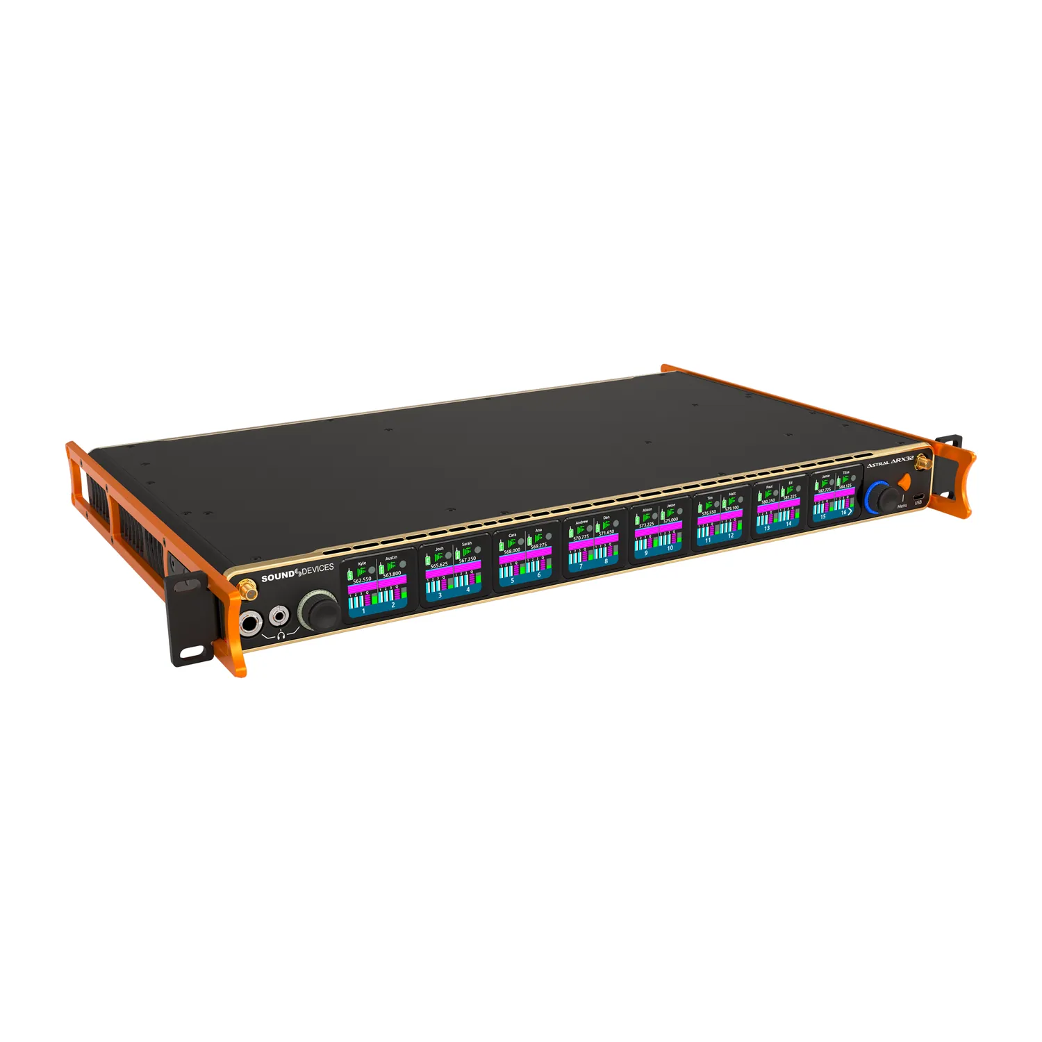 Sound Devices Astral ARX32 Digital Wireless Receiver: The receiver from the front left.