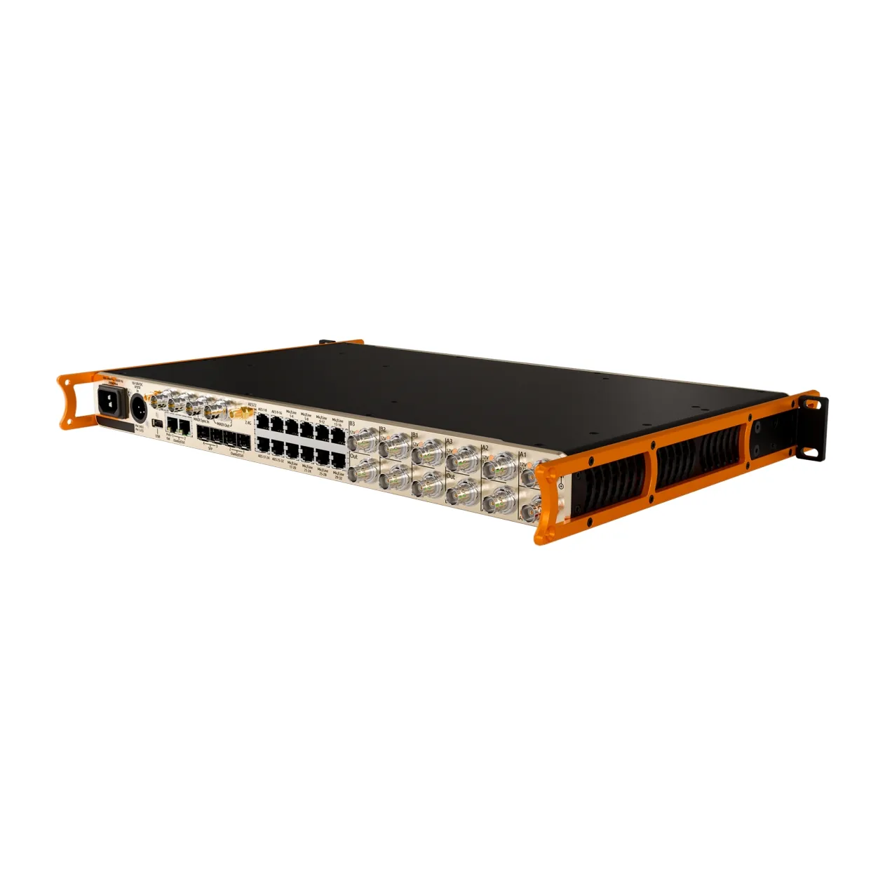 Sound Devices Astral ARX32 Digital Wireless Receiver: The rear panel at an angle.