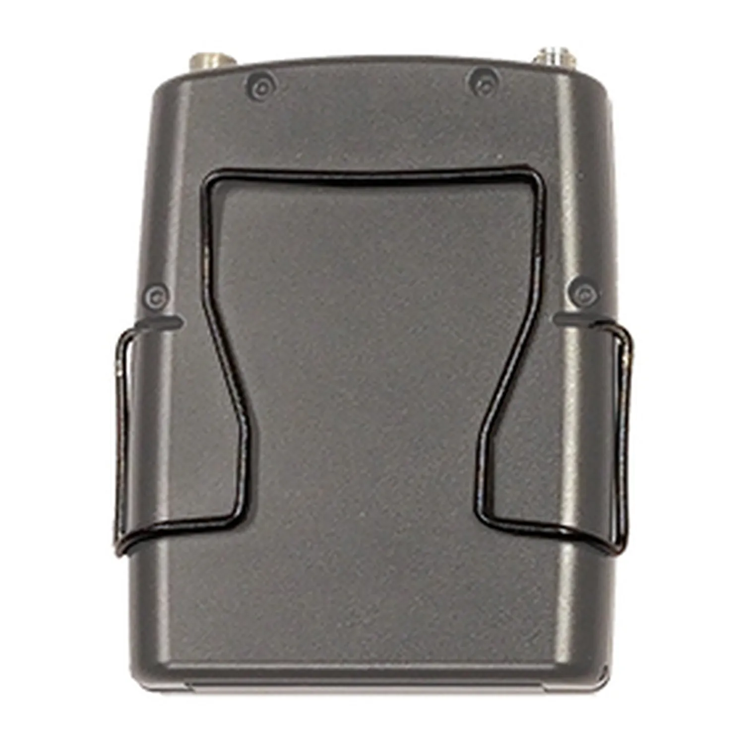 Sound Devices A-CLIP Belt Clip for A10-TX: The gray belt clip from the front.