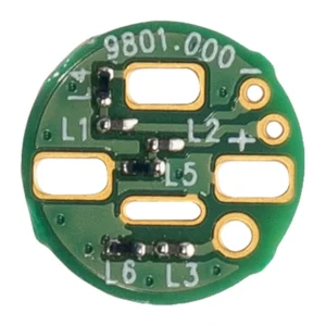 Sound Devices A-FILTER-R RF Filter Board 4-Pack for CT-LPXLR-3F, one round green filter board shown from its component side with its solder pads.