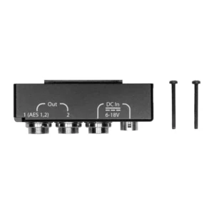 Sound Devices A-TA3 TA3 Output Adapter for Astral ARX2 and A10-RX: The adapter's TA3 outputs and DC input, with its mounting screws.