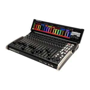 Sound Devices CL-16 Linear Fader Control Surface for 8-Series: The CL-16 at an angle with its screen raised, showing the waveform view.