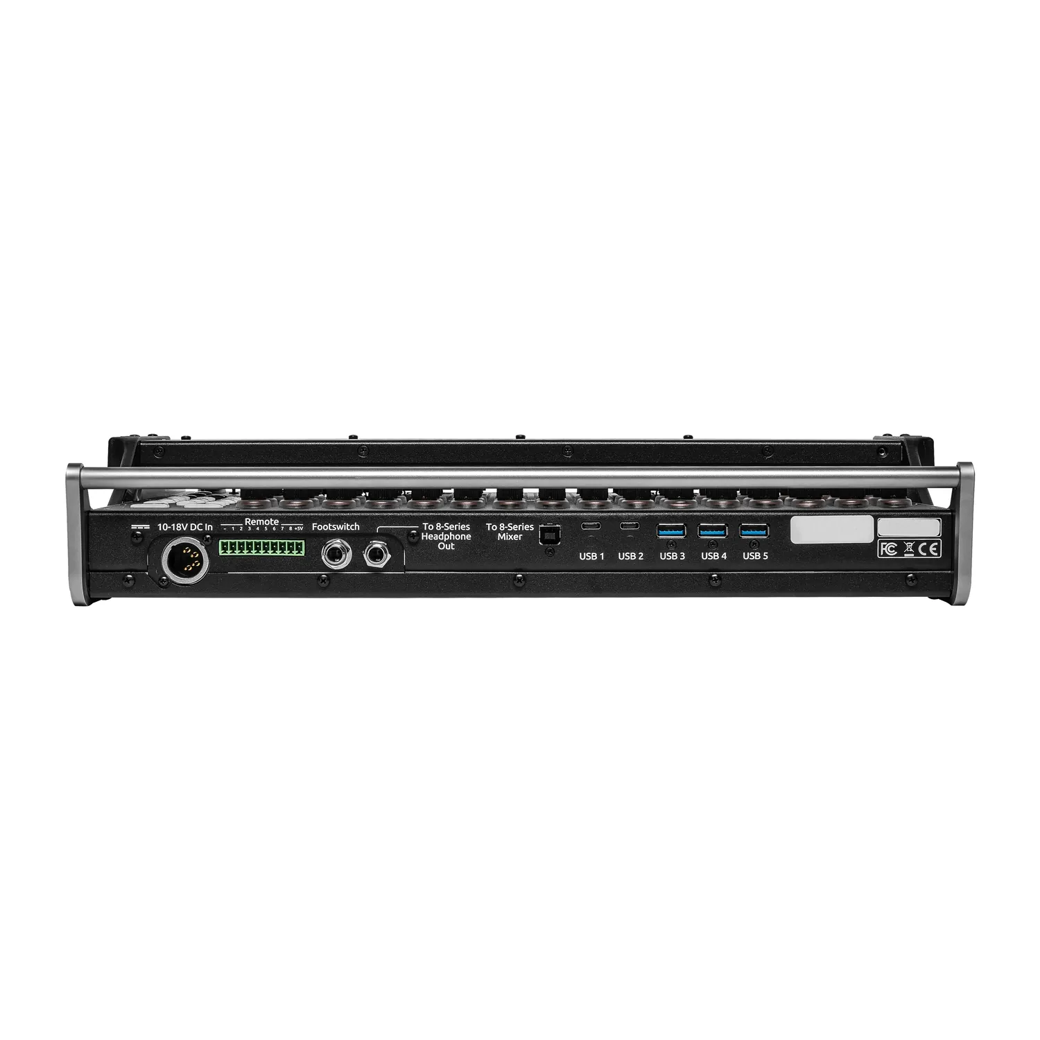 Sound Devices CL-16 Linear Fader Control Surface for 8-Series: The rear panel with its USB, power, and remote connectors.