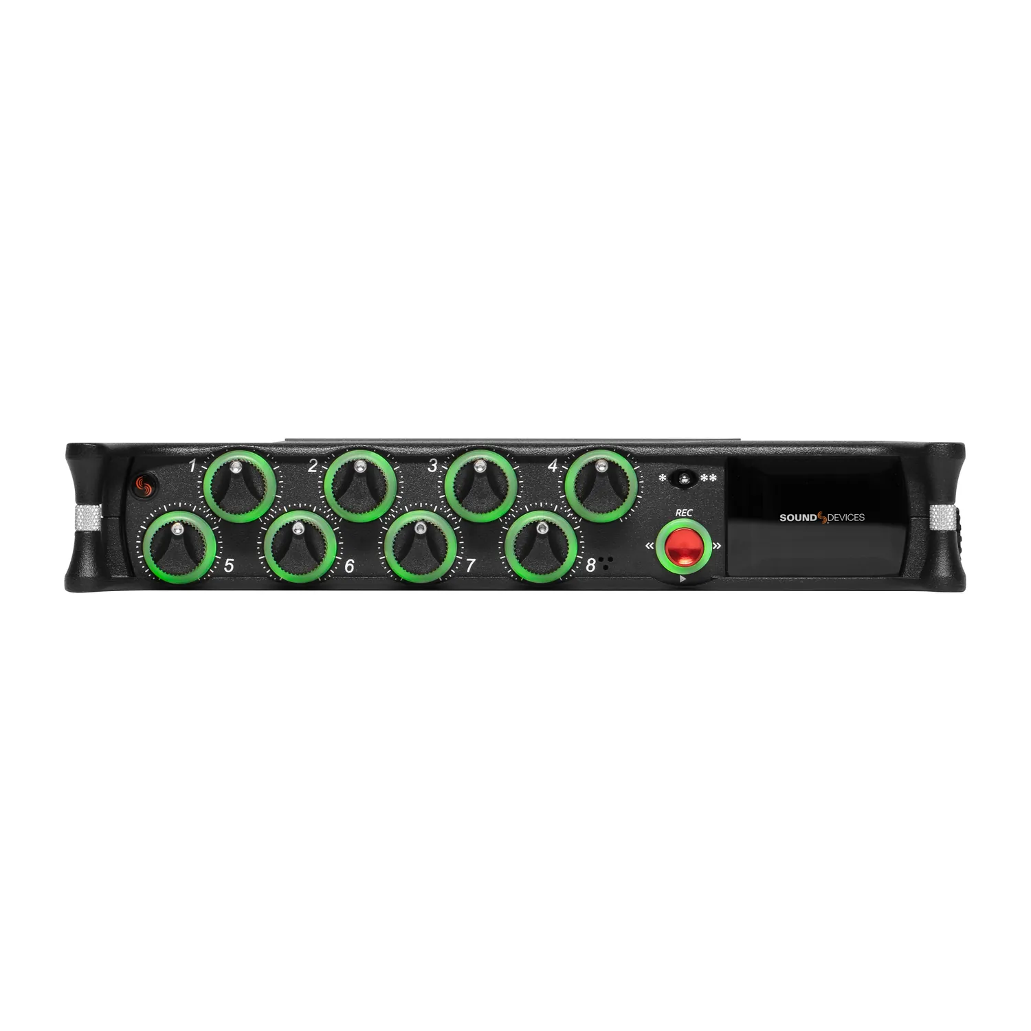 Sound Devices MixPre-10 II Multitrack Recorder and USB Audio Interface: The front panel with its gain knobs, screen, and headphone output.