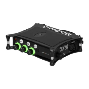 Sound Devices MixPre-3 II Multitrack Recorder and USB Audio Interface: The recorder at an angle, showing its gain knobs and screen.
