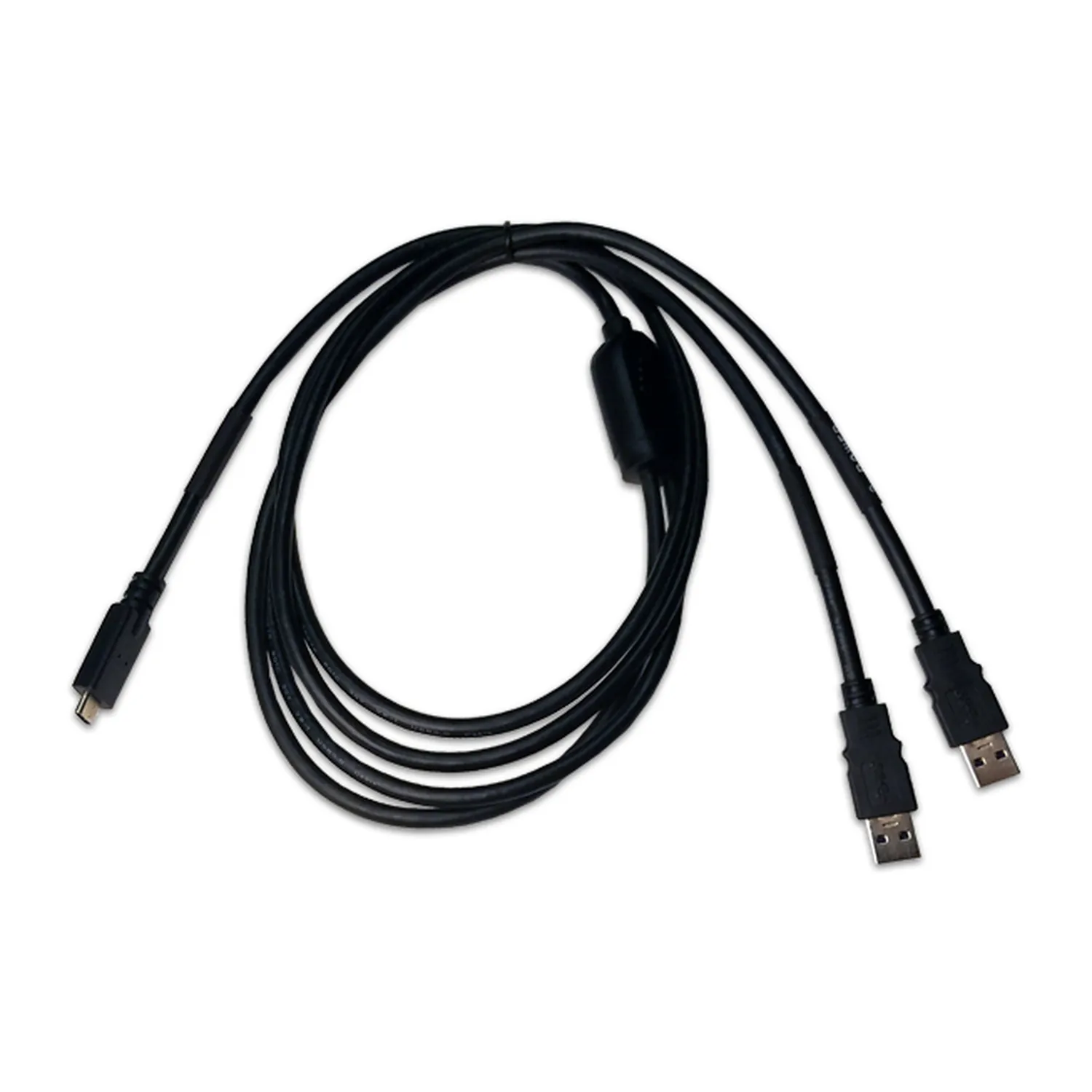Sound Devices MX-USBY USB-C to Dual USB-A Y-Cable for MixPre: The coiled Y-cable with its USB-C plug and two USB-A plugs.