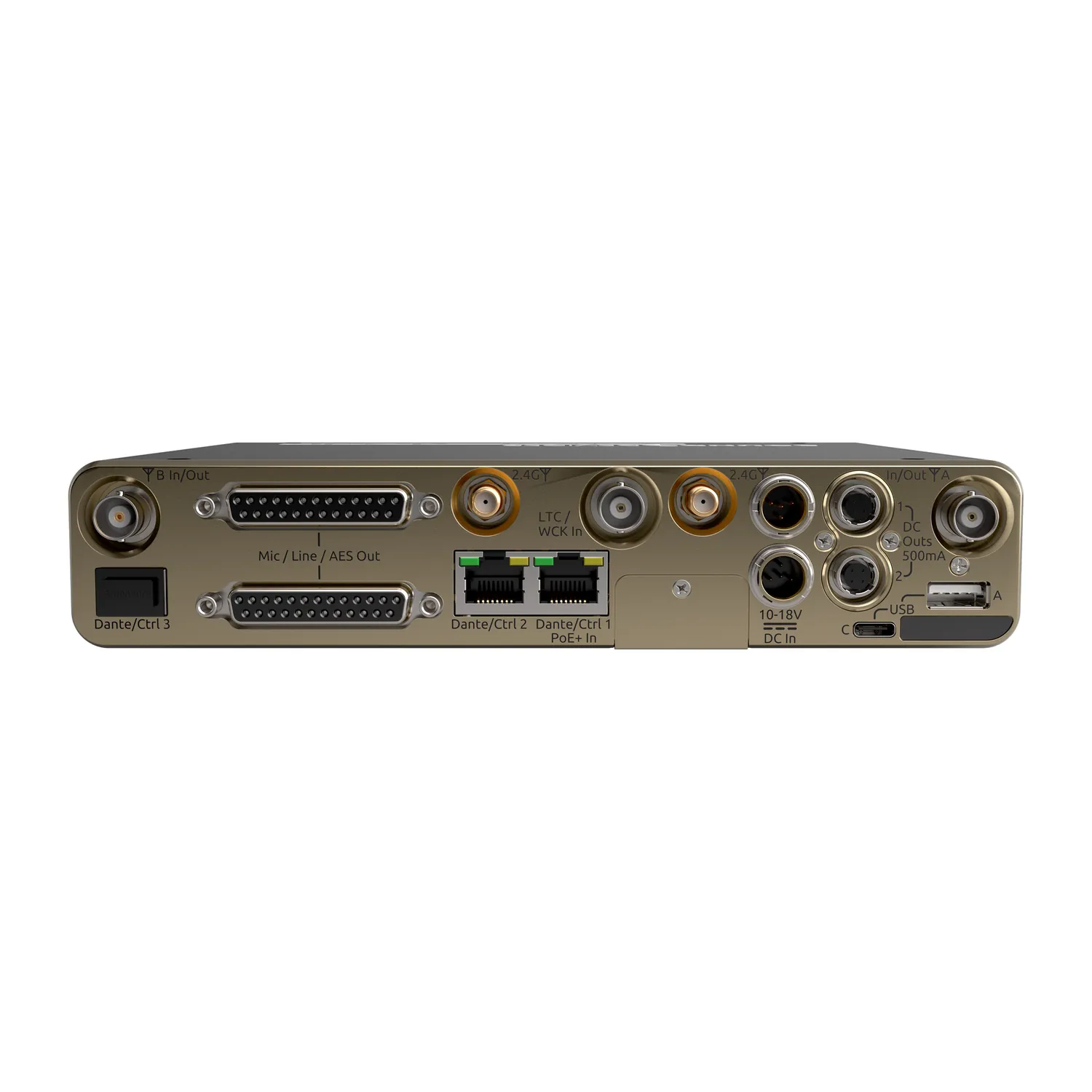 Sound Devices Astral ARX16 Digital Wireless Receiver: The rear panel with its DB-25, BNC, and network connectors.