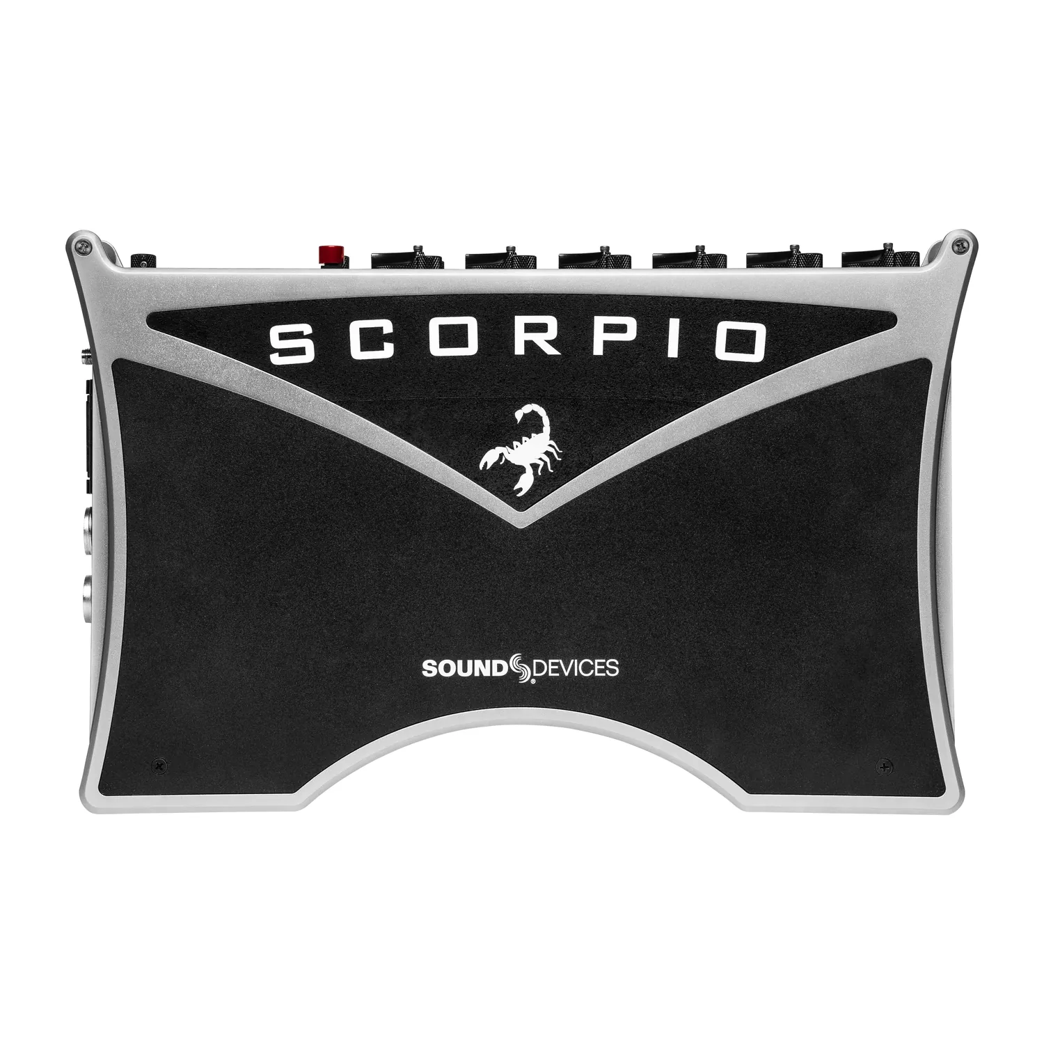 Sound Devices Scorpio Portable Mixer-Recorder: The top panel with the Scorpio badge.