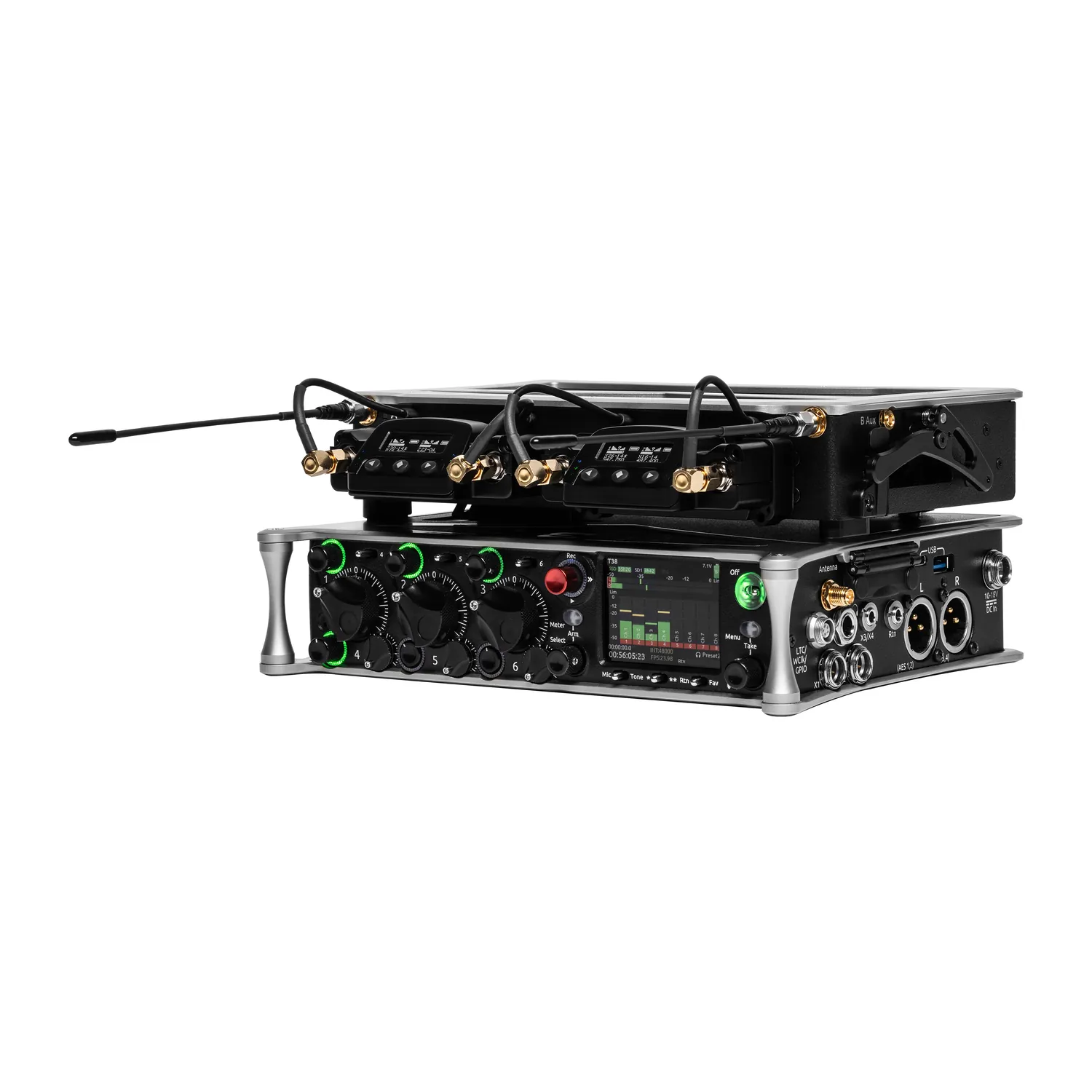 Sound Devices SL-2 Dual SuperSlot Wireless Module for 8-Series: The SL-2 mounted on top of an 833 mixer-recorder.