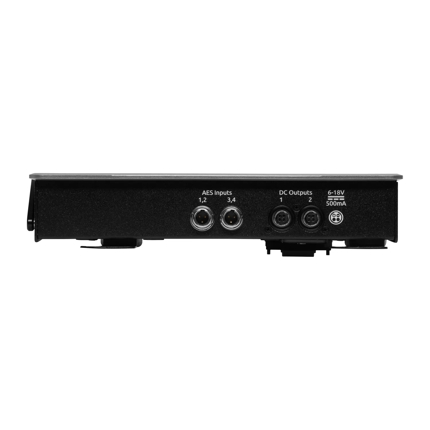 Sound Devices SL-2 Dual SuperSlot Wireless Module for 8-Series: The rear panel with its AES inputs and DC outputs.