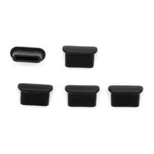 Sound Devices USB-C-CAP Replacement USB-C Port Caps (5-Pack): Five black rubber caps for USB-C sockets.