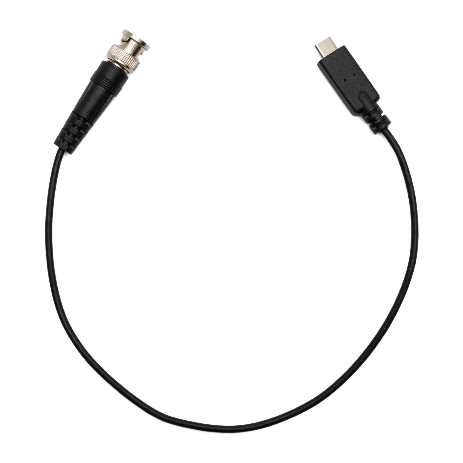 Sound Devices XL-TC-USBC-BNC BNC to USB-C Timecode Cable: The coiled cable with its BNC and USB-C connectors.