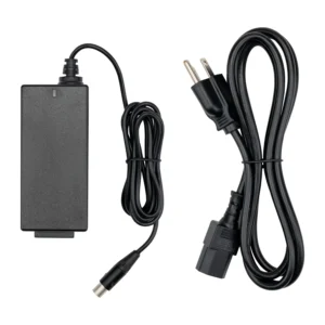Sound Devices XL-WPTA4-Nex 60 W AC Power Supply with TA4 Plug: The power supply with its TA4 DC cable and detachable IEC power cord.