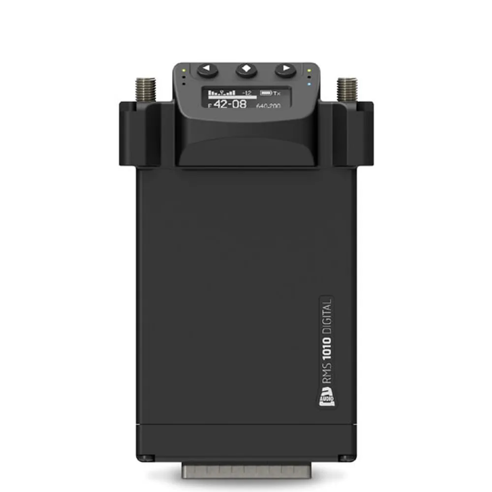 Sound Devices A10-RX Two-Channel Receiver: The receiver from the front with its slot connector at the bottom.