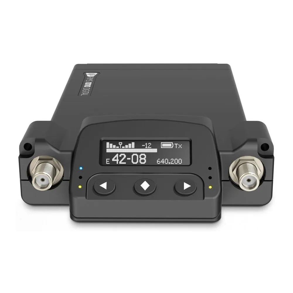 Sound Devices A10-RX Two-Channel Receiver: The top panel with its display, buttons, and antenna connectors.