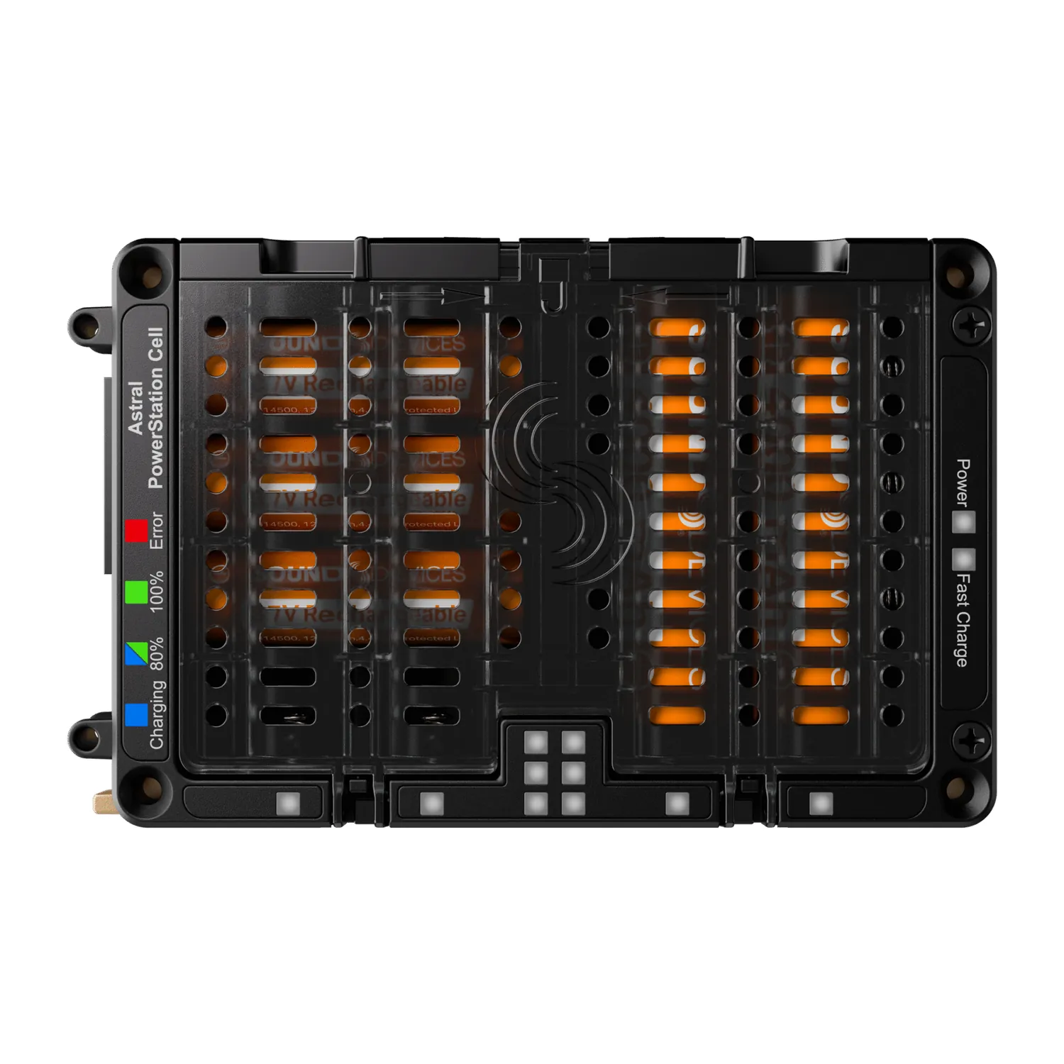 Sound Devices Astral PowerStation Cell Battery Charger: From above with its door closed.