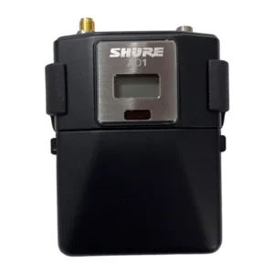 Sound Guys Solutions AD1 S-Clip Spring Clip, front of a Shure AD1 transmitter held in the sleeve.