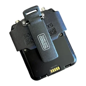 Sound Guys Solutions ADX1 S-Clip Spring Clip, back of the sleeve with its plastic spring clip on a Shure ADX1 transmitter.