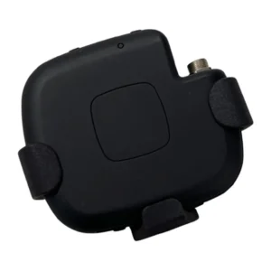 Sound Guys Solutions ADX1M S-Clip Spring Clip, front of the black plastic sleeve fitted on a Shure ADX1M micro-bodypack.