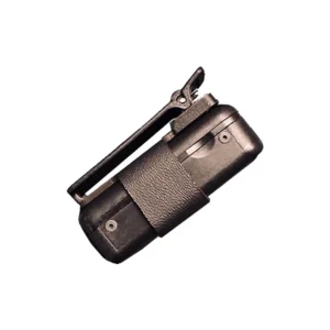 Sound Guys Solutions ZMT-X S-Clip Spring Clip, a Zaxcom ZMT3-X in the sleeve from the side with the clip.