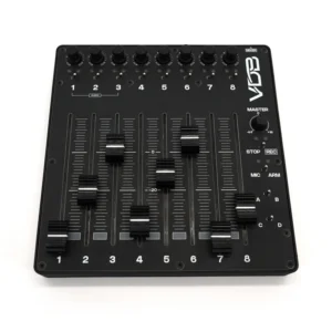 VDB Finger Control Surface 8, top view of the eight faders and trims.
