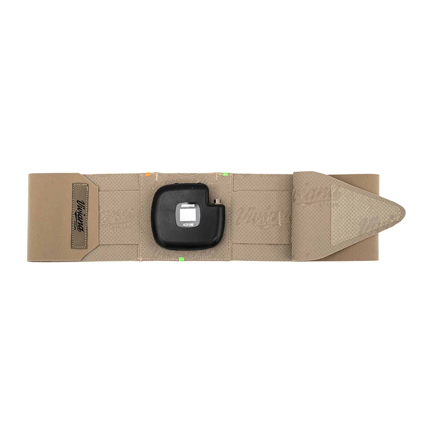 Viviana Straps Extreme Ankle for Shure ADX1M - Beige: a beige strap laid flat with a Shure ADX1M in its pouch.