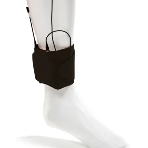 Viviana Straps Extreme Ankle Low Profile - Black: a black strap holding a transmitter on a mannequin's ankle.