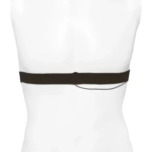 Viviana Straps Extreme Chest in black, worn around a mannequin's chest and seen from the back with a lav cable along the strap.