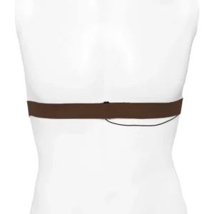 Viviana Straps Extreme Chest in brown, worn around a mannequin's chest and seen from the back with a lav cable along the strap.