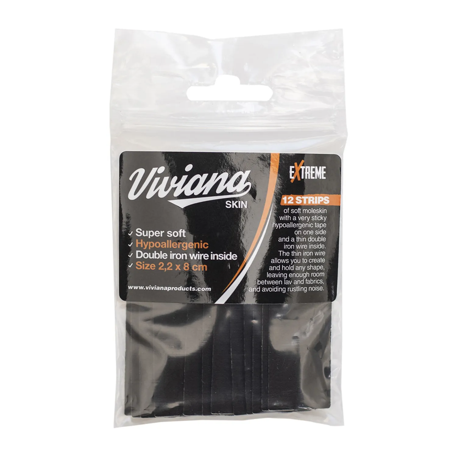 Viviana Moleskin Extreme - Black: black strips in the retail bag.