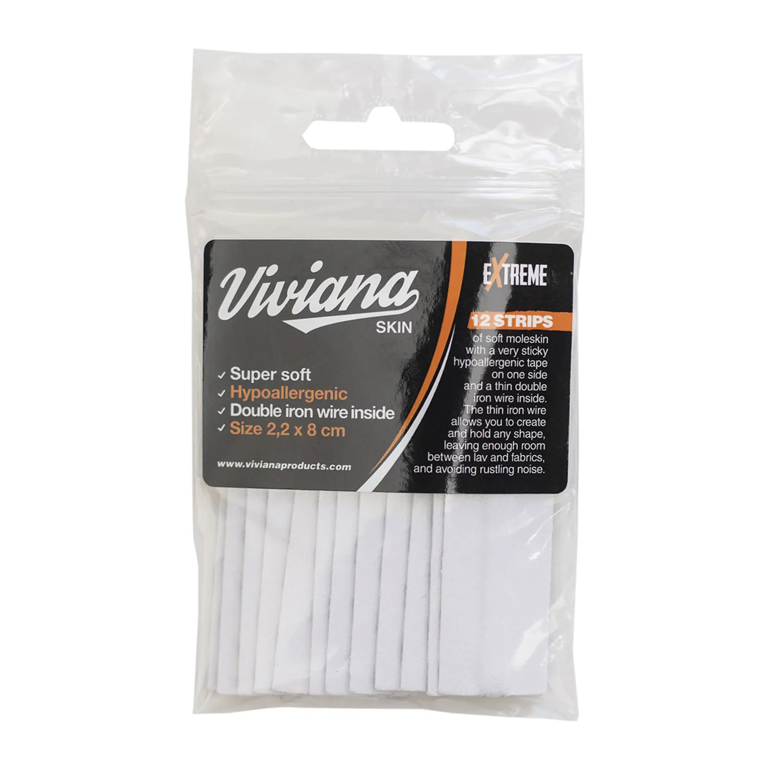 Viviana Moleskin Extreme - White: white strips in the retail bag.