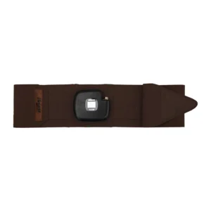 Viviana Straps Extreme Thigh for Shure ADX1M - Brown: a brown strap laid flat with a Shure ADX1M in its pouch.