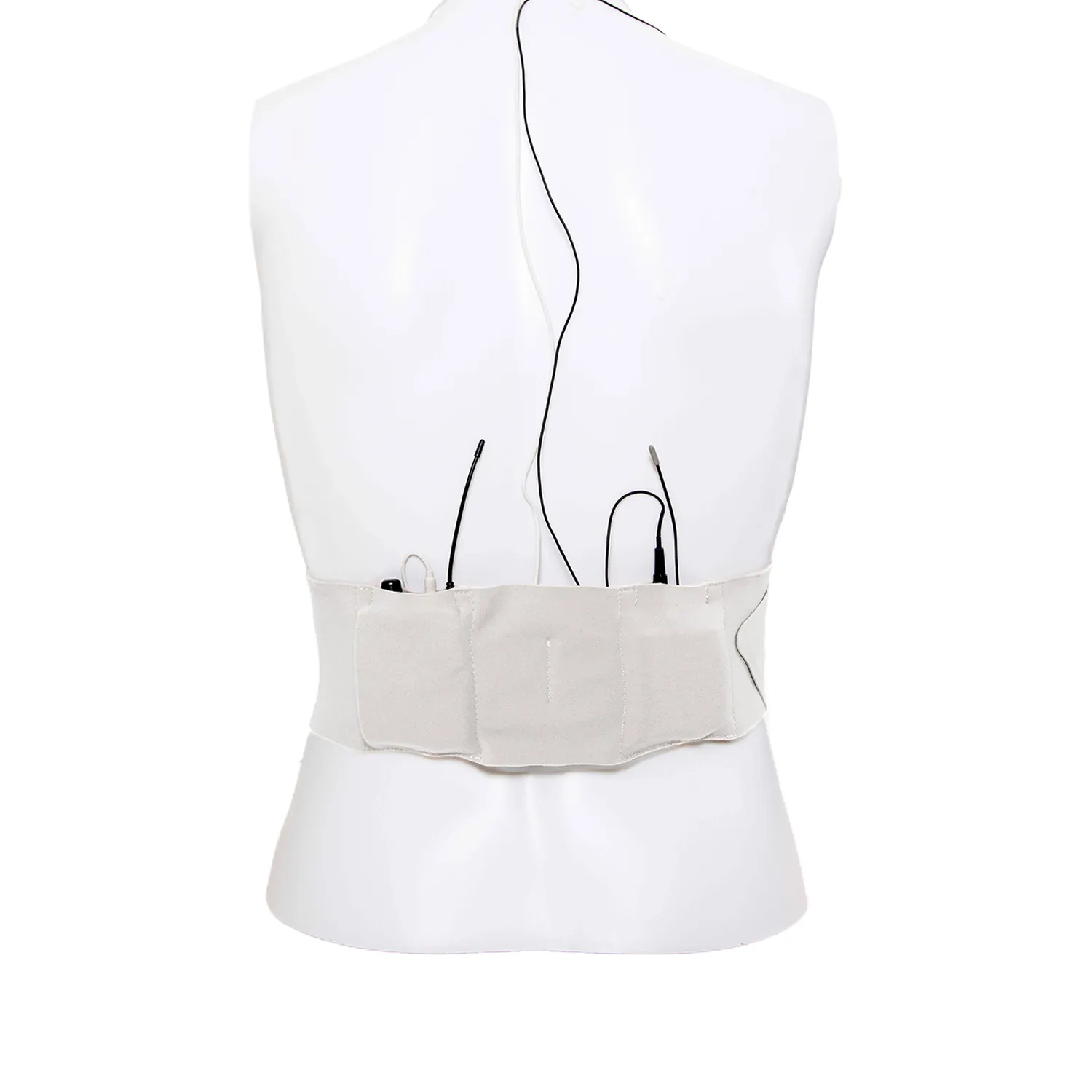 Viviana Straps Extreme Waist Double Pouch Standard - White, M: a white strap worn on a mannequin's waist with two transmitters.