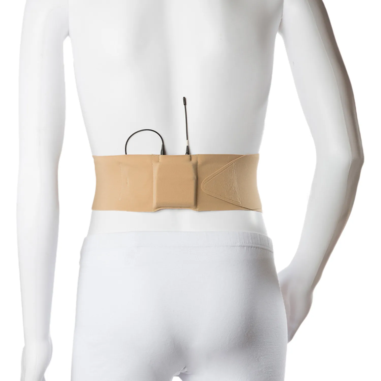 Viviana Straps Original Waist in beige, worn around a mannequin's waist with a transmitter in the pouch at the back.