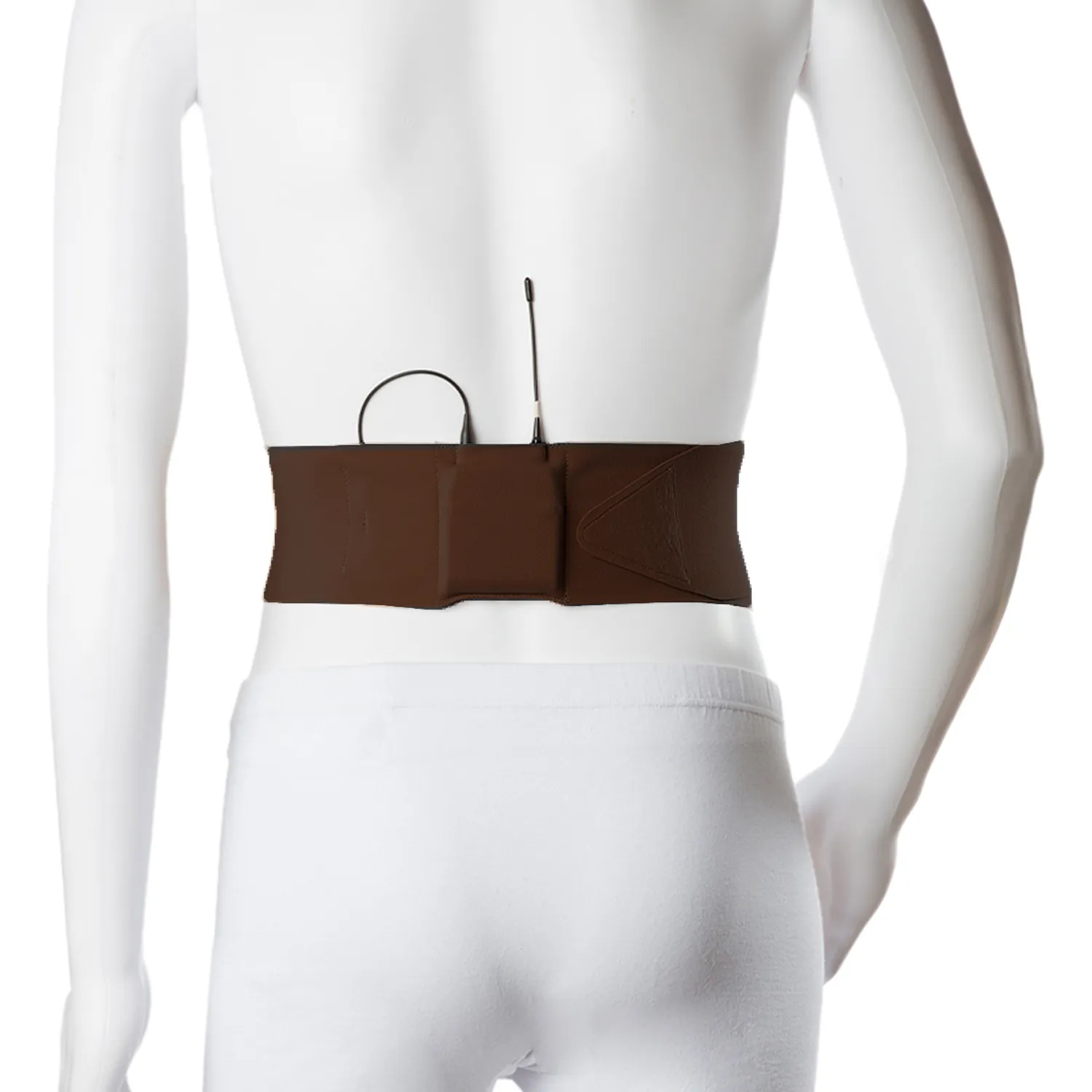 Viviana Straps Extreme Waist in brown, worn around a mannequin's waist with a transmitter in the pouch at the back.