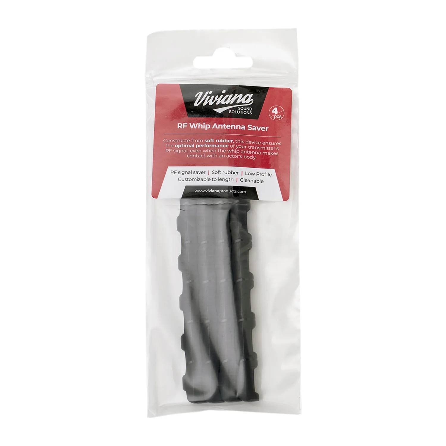 Viviana RF Saver for Transmitter Whip Antennas: four black RF Savers in the retail bag.