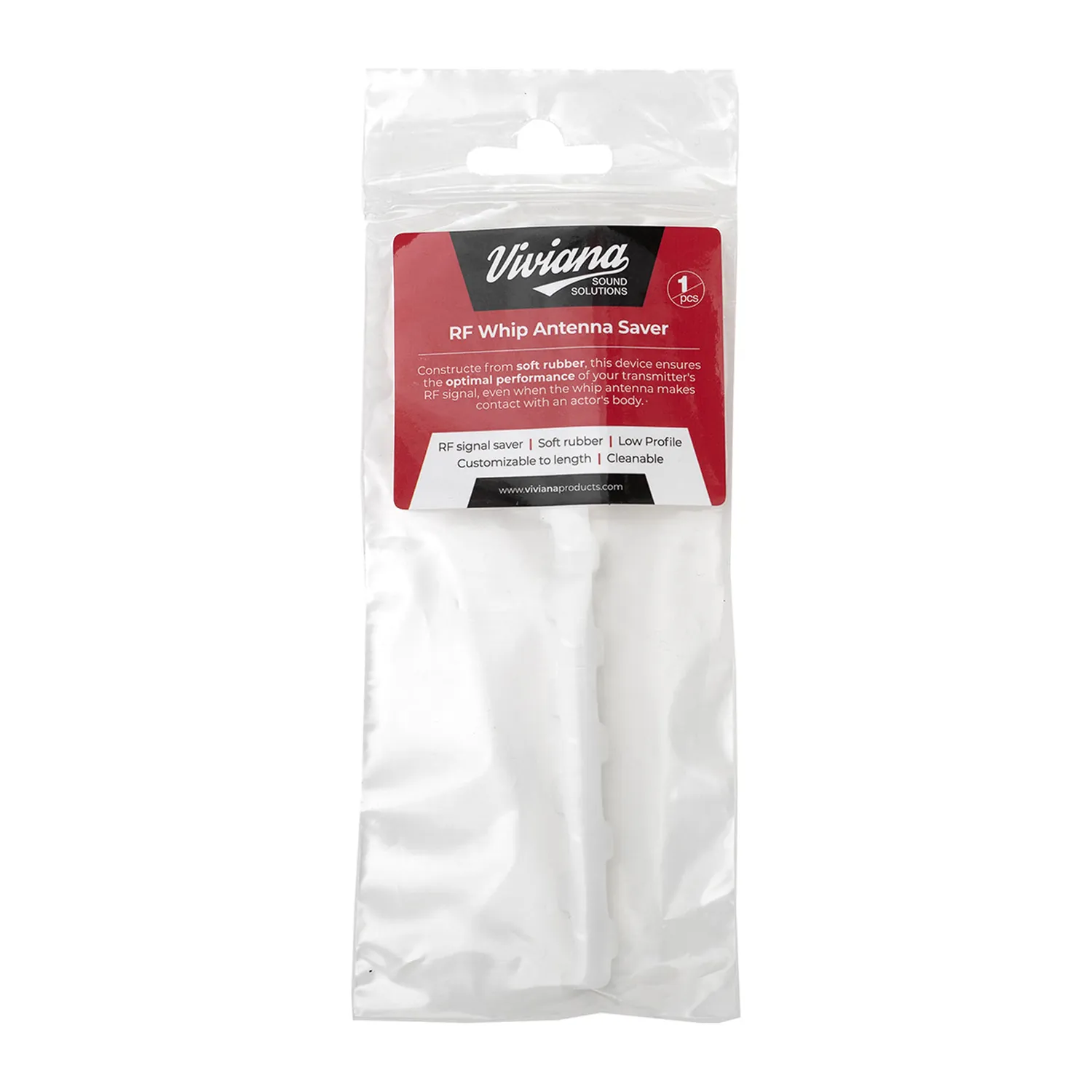 Viviana RF Saver for Transmitter Whip Antennas: one white RF Saver in the retail bag.