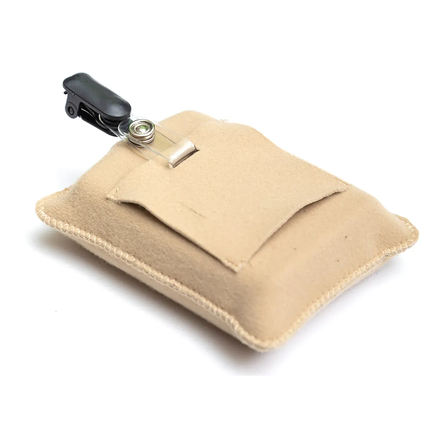 Viviana Belt Puffy Pouches: the beige pouch with its clip.