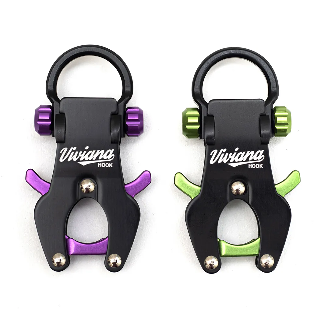 Viviana Hook Carabiner for Sound Bags: hooks in purple and green.